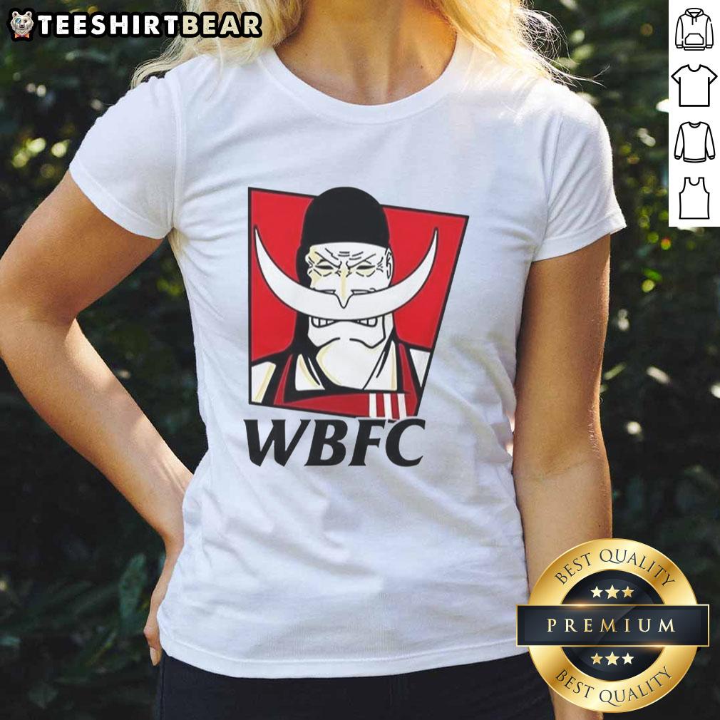 Top WBFC Whitebeard One Piece Luffy logo on a stylish ladies tee, perfect for anime fans and casual wear.
