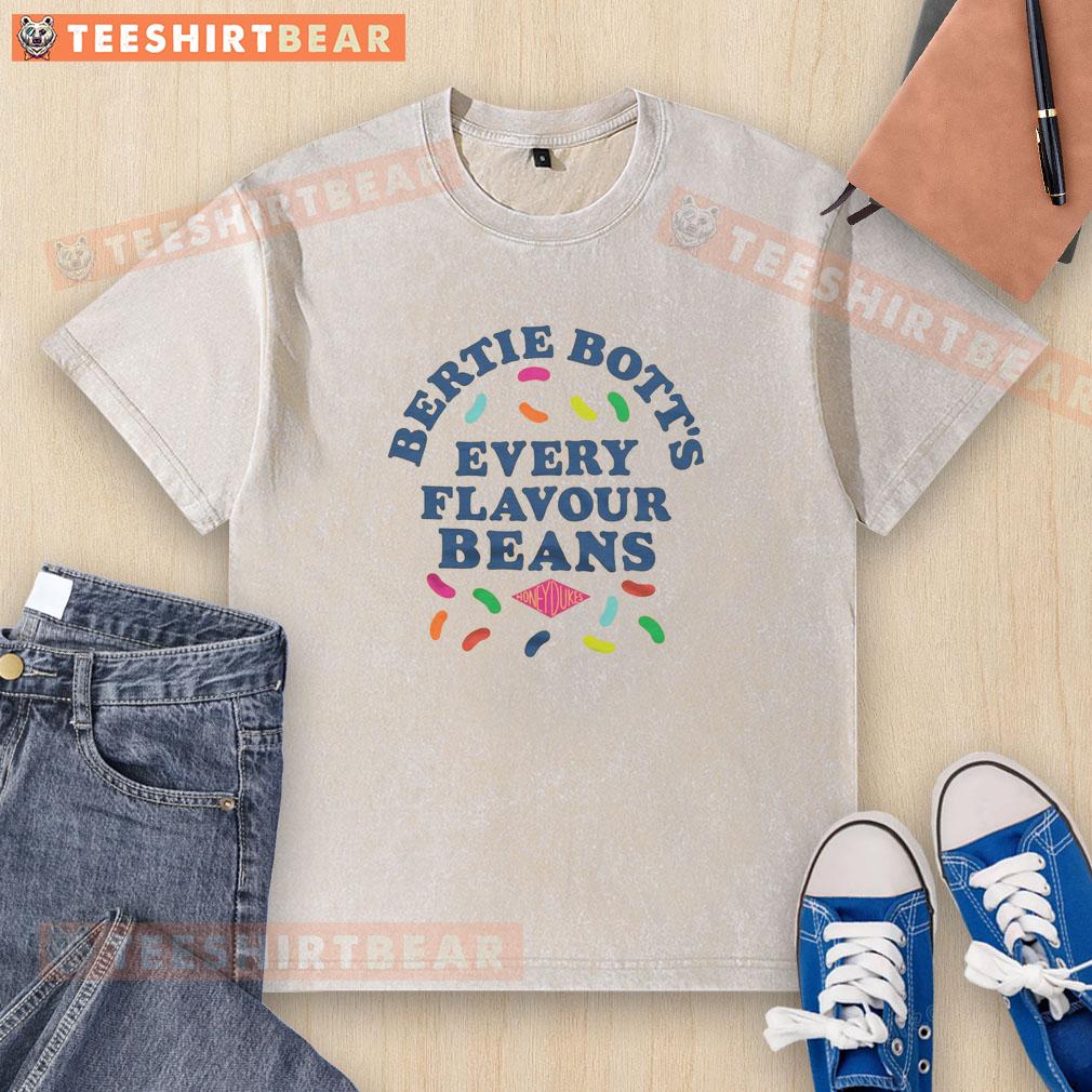 Awesome Bertie Bott's Every Flavour Beans washed t-shirt featuring colorful bean graphics, perfect for Harry Potter fans.