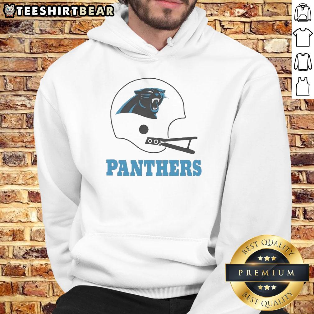 Awesome Carolina Panthers football logo featured on a big helmet hoodie, perfect for fans and cozy game days.
