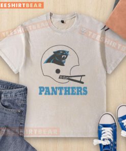 Alt Text: Awesome Carolina Panthers football logo on a big helmet graphic featured on a stylish washed t-shirt.