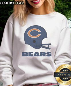 Alt Text: Awesome Chicago Bears football logo displayed on a big helmet sweatshirt, perfect for fans of the team.