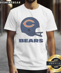 Alt Text: Awesome Chicago Bears football logo featured on a big helmet t-shirt, perfect for fans and game day wear.