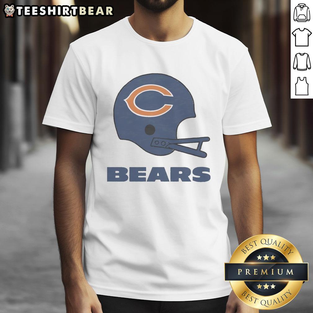 Alt Text: Awesome Chicago Bears football logo featured on a big helmet t-shirt, perfect for fans and game day wear.