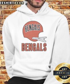Alt Text: Awesome Cincinnati Bengals football logo featured on a stylish big helmet hoodie, perfect for fans and cold weather.