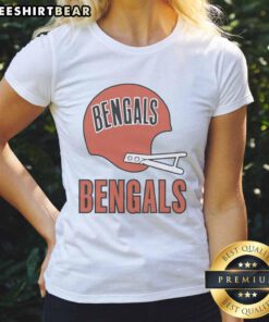 Cincinnati Bengals football logo displayed on a big helmet design for ladies' tee, perfect for fans.