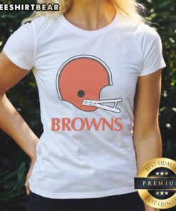 Cleveland Browns football logo on a big helmet featured on a stylish ladies tee, perfect for fans and casual wear.