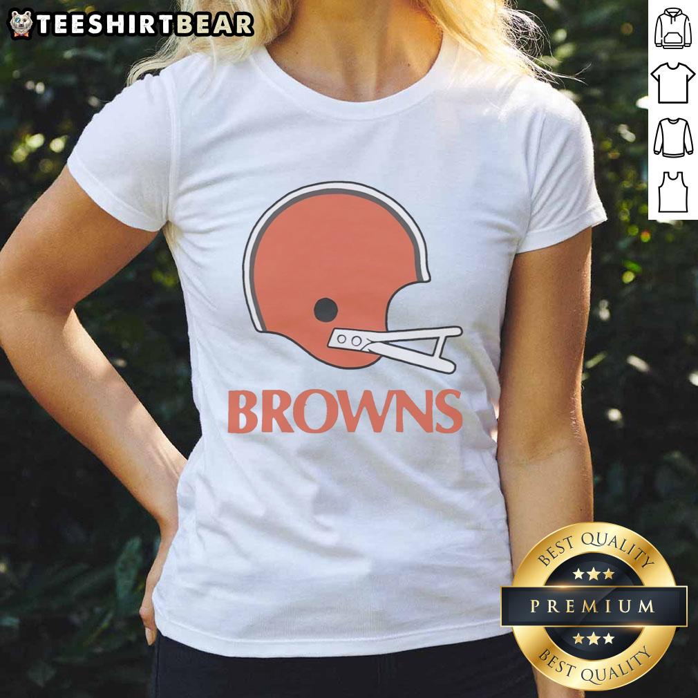 Cleveland Browns football logo on a big helmet featured on a stylish ladies tee, perfect for fans and casual wear.
