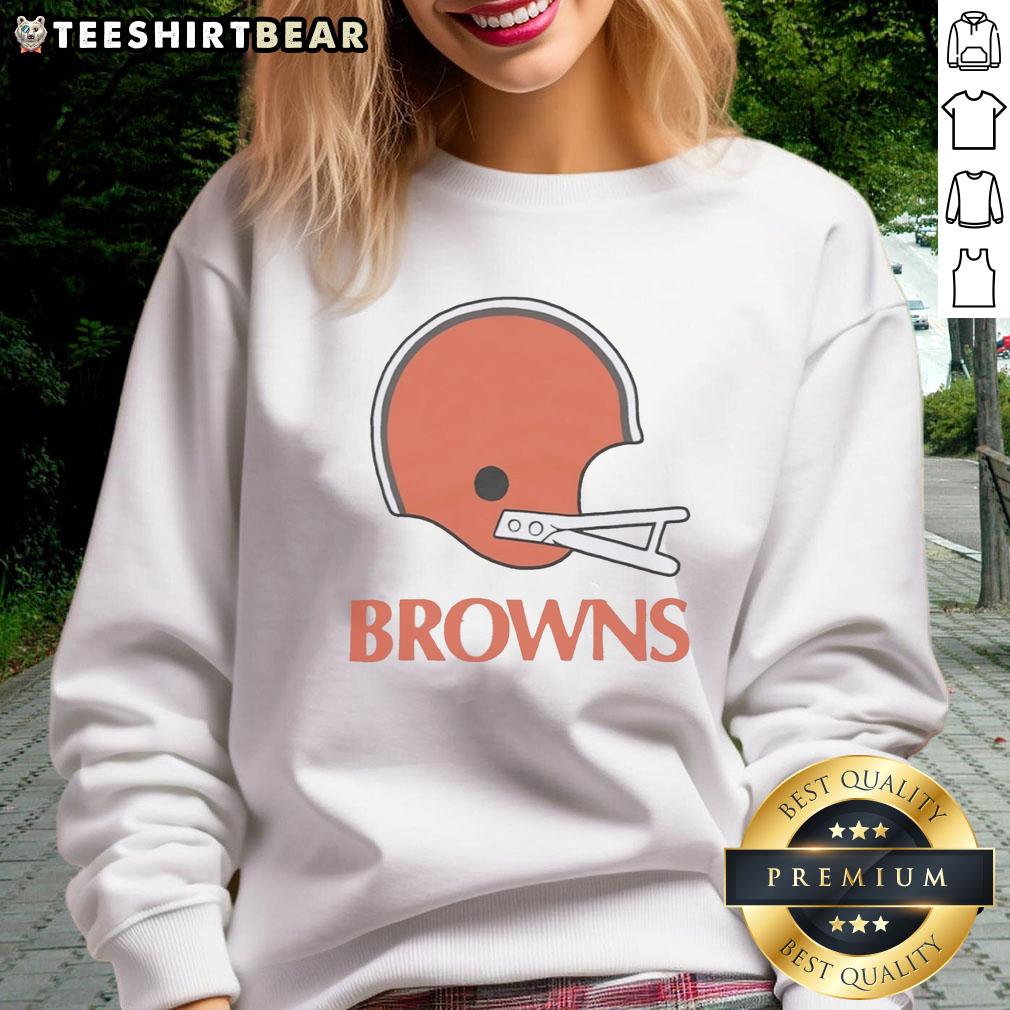 Awesome Cleveland Browns football logo on a big helmet sweatshirt, perfect for fans showcasing team spirit.