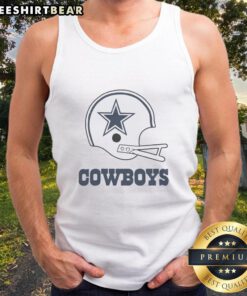 Alt Text: Awesome Dallas Cowboys football logo on a big helmet tank top, perfect for fans and summer sportswear.