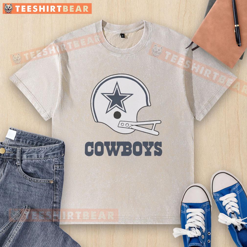 Alt Text: Awesome Dallas Cowboys football logo on a big helmet graphic featured on a stylish washed t-shirt design.