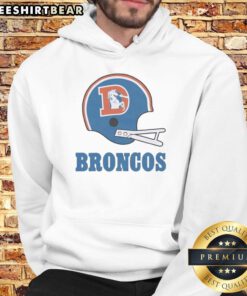 Awesome Denver Broncos football logo featured on a big helmet hoodie, perfect for fans and game day attire.