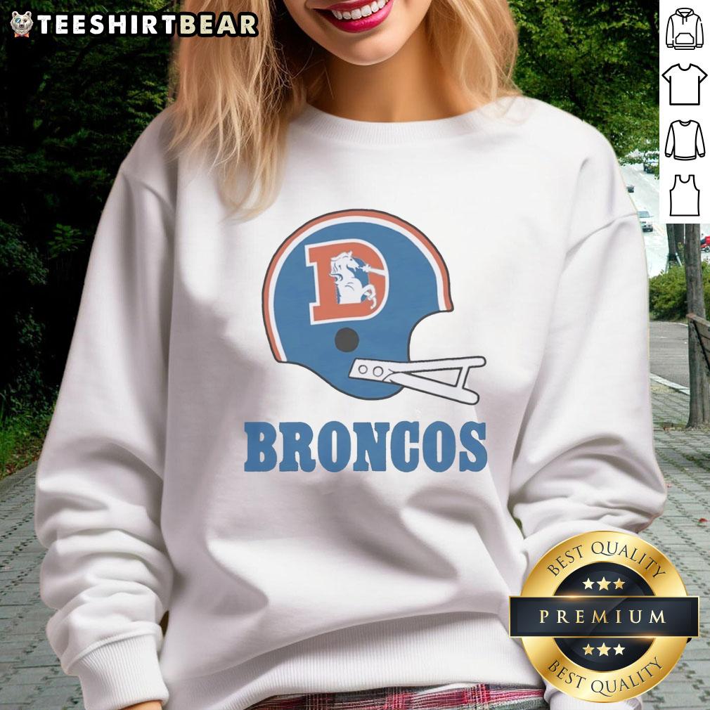 Denver Broncos football logo featured on a stylish big helmet sweatshirt, perfect for fans and game day wear.