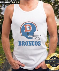 Awesome Denver Broncos football logo featured on a big helmet tank top design for fans and sports enthusiasts.