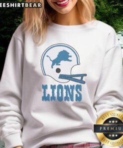 Alt Text: Awesome Detroit Lions football logo displayed on a big helmet sweatshirt, perfect for fans and sports enthusiasts.