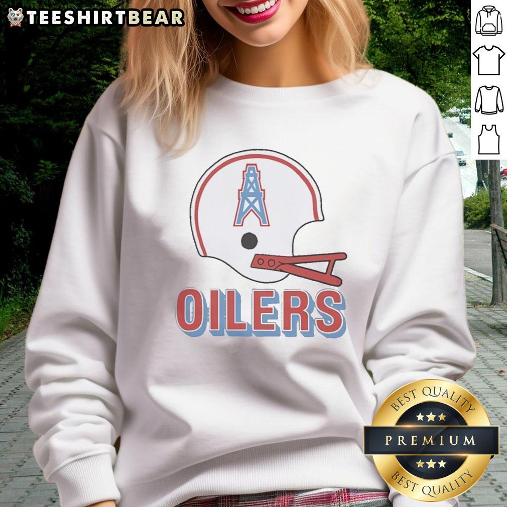 Awesome Houston Oilers football logo on a big helmet sweatshirt, perfect for fans and collectors.