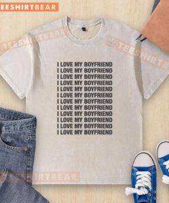 Awesome I Love My Boyfriend Repeat Washed T-Shirt in soft cotton, perfect for casual outings and expressing love.
