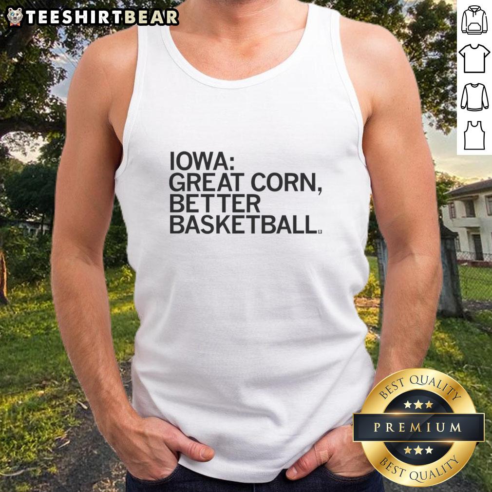 Awesome Iowa Hawkeyes tank top featuring a corn graphic, perfect for basketball fans and summer wear.