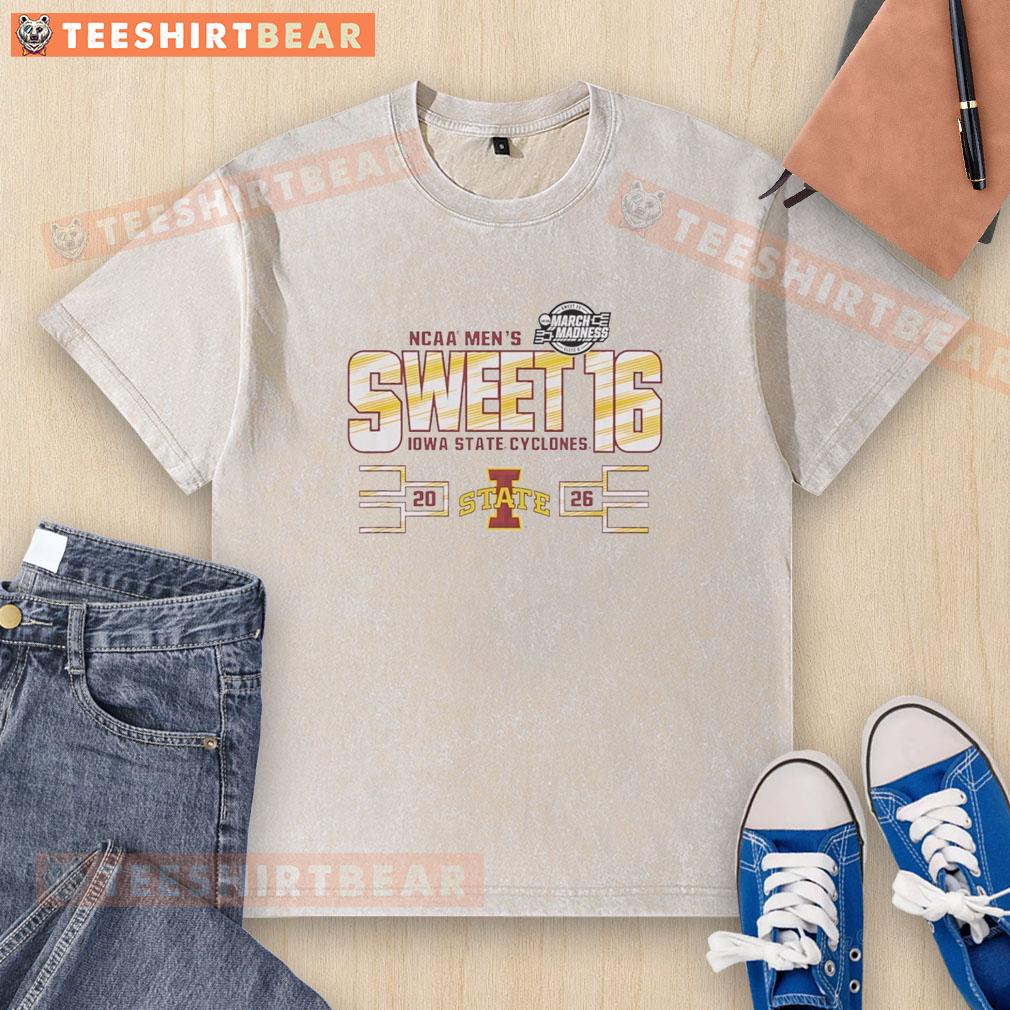 Awesome Iowa State Cyclones Sweet 16 2026 Men's March Madness washed t-shirt featuring team colors and logo.