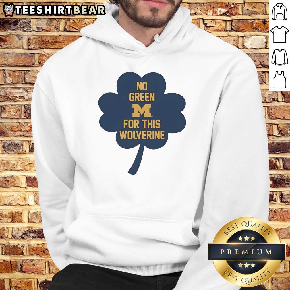Awesome Michigan Wolverines hoodie featuring a unique no green design with clover graphics for fans.