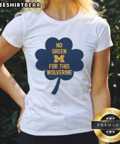 Awesome Michigan Wolverines ladies tee featuring a unique no green Wolverine clover design for fans.