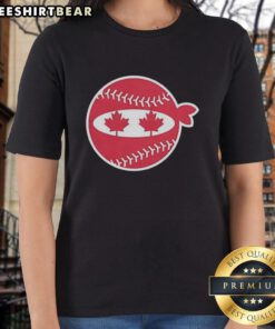 Awesome Pitching Ninja Canada Baseball Ladies Tee featuring vibrant design and sporty style for female baseball fans.