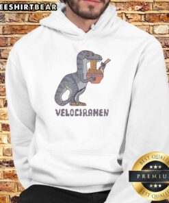 Awesome Velociramen Hoodie featuring a vibrant dinosaur design, perfect for fans of unique and stylish apparel.