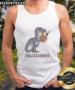 Awesome Velociramen tank top featuring a playful dinosaur graphic, perfect for fans of quirky dinosaur apparel.