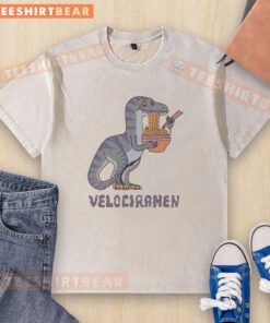 Awesome Velociramen Washed T-Shirt featuring a vibrant dinosaur graphic on a soft, vintage-style fabric.