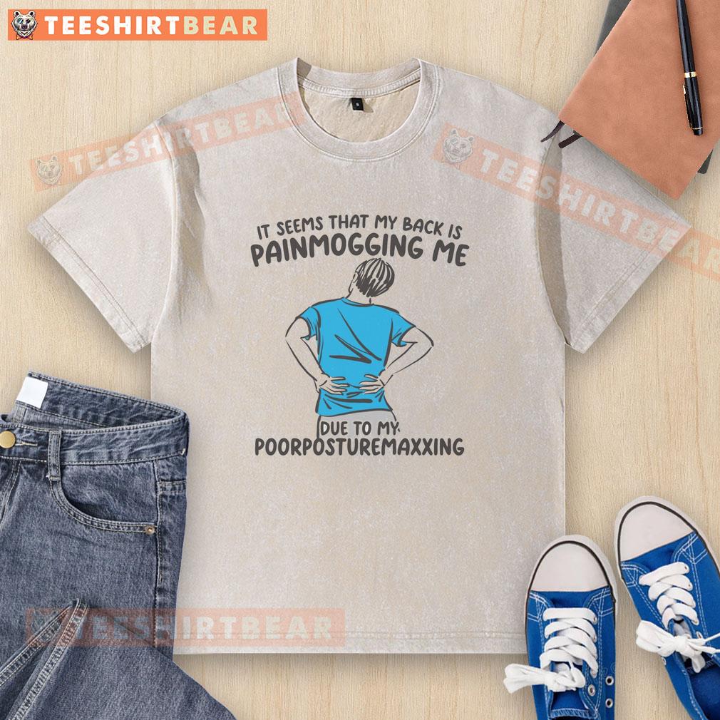 Funny t-shirt reading 'My Back Is Painmogging Me' featuring a humorous design for back pain relief enthusiasts.