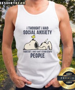Alt Text: Funny Snoopy I Can't Stand Stupid People tank top featuring a playful Snoopy graphic and bold text design.