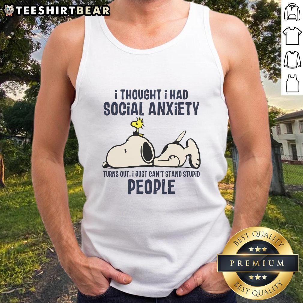 Alt Text: Funny Snoopy I Can't Stand Stupid People tank top featuring a playful Snoopy graphic and bold text design.