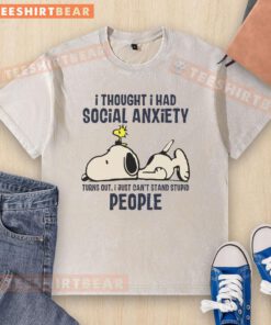 Funny Snoopy I Can't Stand Stupid People washed t-shirt featuring Snoopy with a humorous expression.