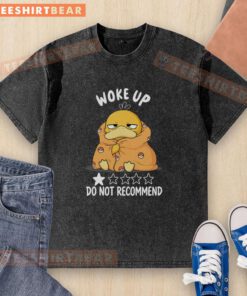 Funny wake-up Psyduck Pokmon graphic on a washed t-shirt, perfect for casual wear and Pokmon fans.