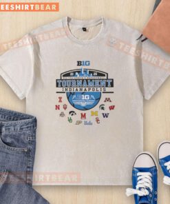 Alt Text: 2026 Big Ten Women's Basketball Tournament Indianapolis skyline graphic on a washed T-shirt design.