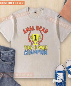 Good Anal Bead Tug Of War Champion washed t-shirt featuring a playful design for fun-loving enthusiasts.
