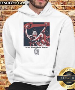 Men's basketball hoodie featuring Good Dylan Church Bells Darling St. Johns Red design, perfect for fans and comfort.