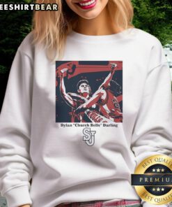 Good Dylan Church Bells Darling St. John's Red Storm men's basketball sweatshirt featuring vibrant team colors and logo.