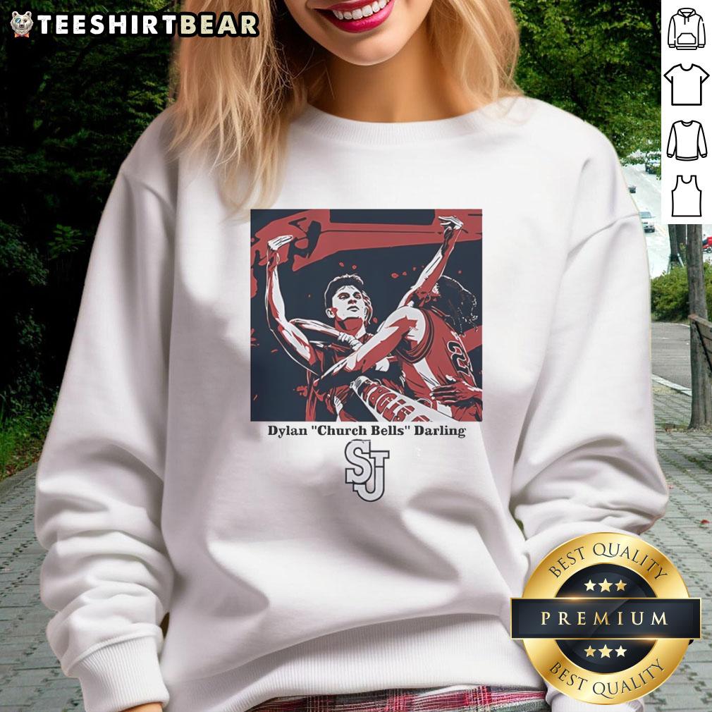 Good Dylan Church Bells Darling St. John's Red Storm men's basketball sweatshirt featuring vibrant team colors and logo.