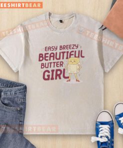 Girl wearing a washed t-shirt with 'Good Easy Breezy Beautiful Butter' slogan, promoting Margarine.