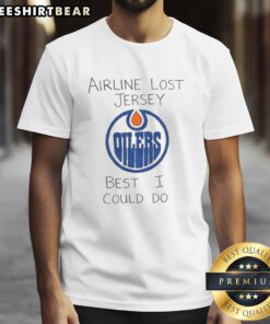 Good Edmonton Oilers Airline Lost Jersey T-Shirt design featuring a playful graphic and vibrant team colors.