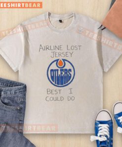 Edmonton Oilers lost jersey design on a washed t-shirt, showcasing fan spirit and unique sports apparel.