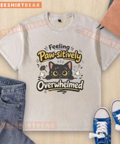 Good Feeling Pawsitively Overwhelmed washed t-shirt featuring a cheerful dog graphic, perfect for animal lovers.