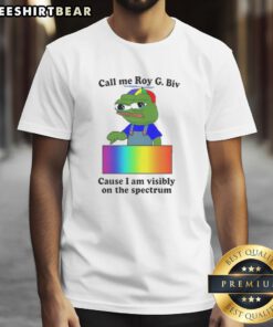 Good Frog Call Me Roy G. Biv T-Shirt featuring a colorful frog design, celebrating visible diversity on the spectrum.