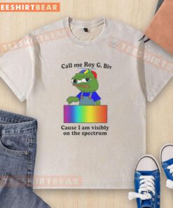 Good Frog Call Me Roy G. Biv T-Shirt featuring a colorful design, celebrating diversity and visibility on the spectrum.