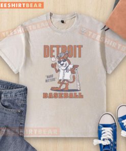 Good Hard Hitters Detroit Baseball mascot on a washed t-shirt, showcasing team spirit and style for fans.
