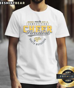 Alt Text: Good North Muskegon Norsemen 2026 MHSAA Cheer Division 4 Finalist T-shirt featuring team logo and trophy design.