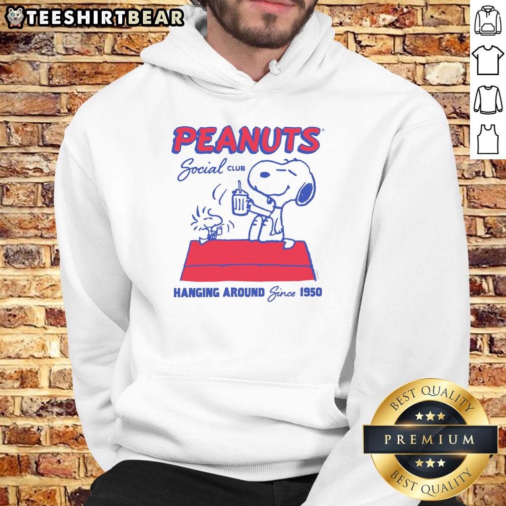 Alt Text: Good Peanuts Snoopy Woodstock Social Club hoodie design, celebrating friendship since 1950 with iconic characters.