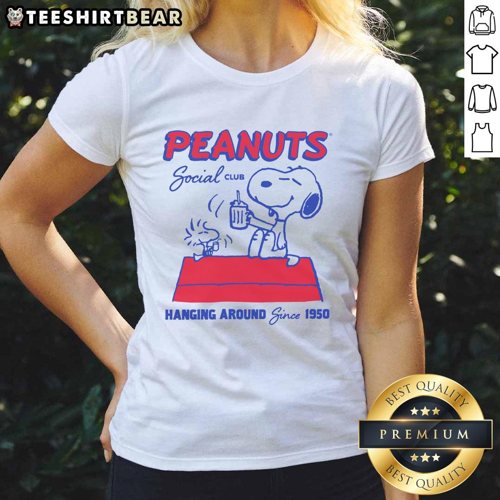 Good Peanuts Snoopy and Woodstock Social Club tee for ladies, celebrating friendship since 1950 in vibrant design.