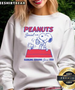 Good Peanuts Snoopy and Woodstock Social Club sweatshirt, celebrating a fun friendship since 1950 in a cozy design.