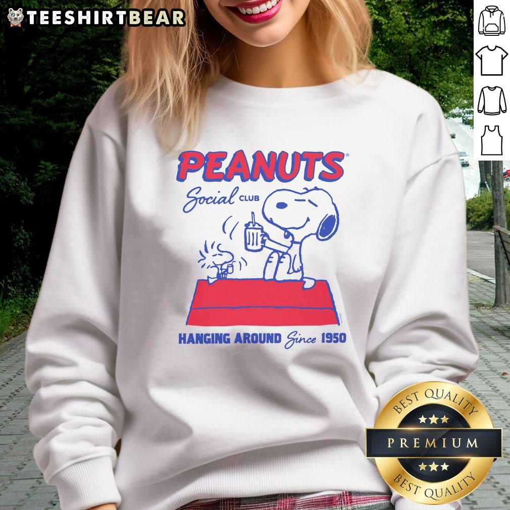 Good Peanuts Snoopy and Woodstock Social Club sweatshirt, celebrating a fun friendship since 1950 in a cozy design.